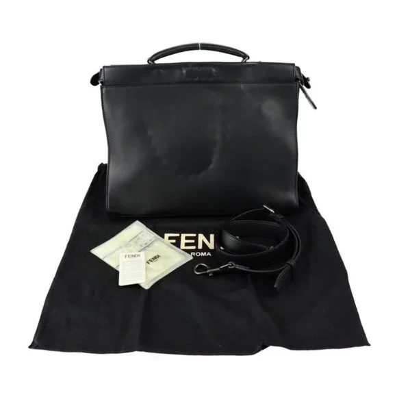 Fendi Peekaboo Fit Business Bag 7 Va406 Leather Black Silver Hardware Selleria - Picture 10 of 10